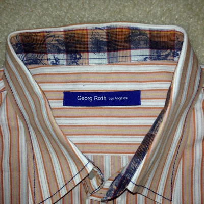 Georg Roth Los Angeles Shirt Long Sleeve Button Front Orange Striped Men XL - Image 1 of 4