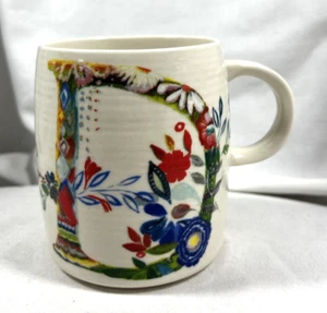 ANTHROPOLGIE STARLA M HALFMANN FLORAL COFFEE CUP MUG LETTER INITIAL D 14OZ - Picture 1 of 10