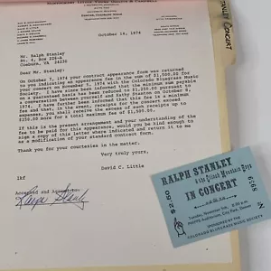 Ralph Stanley Bluegrass signiertes Konzertvertrag Ticket 1974 mit Provenienz - Bild 1 von 10