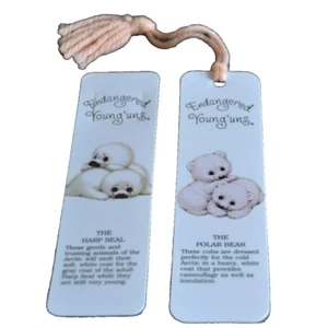 RUTH MOREHEAD ENDANGERED YOUNG'UNS Harp Seal Polar Bear Bookmarks 1 w/Tassel VTG - Imagen 1 de 2