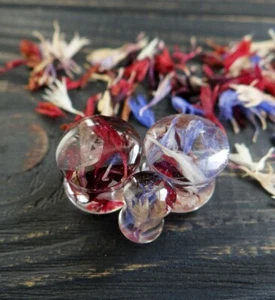 Mixed Cornflower ear plugs resin Men gauges Boho wedding gift tunnels 1 pair - Picture 1 of 8