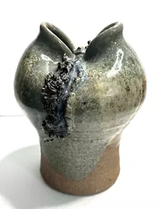 Vintage Wabi-Sabi Stil glasiert erdfarben strukturiert Studio Kunstkeramik Steinzeug Vase - Bild 1 von 14