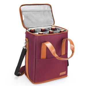 6 Bottle Wine Carrier - Insulated & Padded Wine Carrying Cooler Tote Bag Travel - Picture 1 of 7