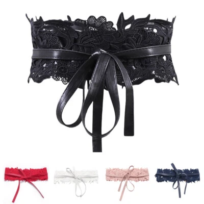 Damen Retro Kunstleder Spitze Blume breite Taille Gürtel Kleid Korsett Bund - Bild 1 von 4