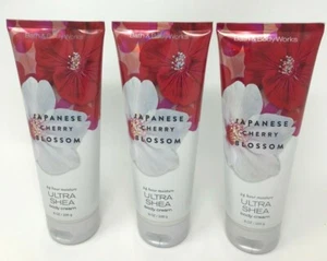 3 BATH & BODY WORKS JAPANESE CHERRY BLOSSOM 24 HOUR MOISTURE BODY CREAM 8 OZ - Picture 1 of 1