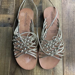 Cocobelle Gold Leather Gladiator Tie Sandals Size 7.5 - Picture 1 of 5