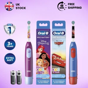 Oral-B Pro Battery Electric Kids Toothbrush Disney Princess or Pixar Cars - Picture 1 of 8