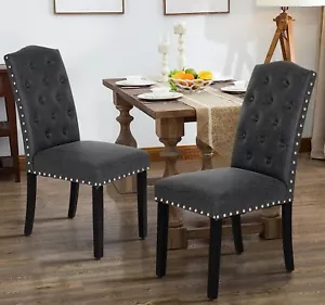 Tufted Velvet Dining Room Chairs Set of 2 With Wood Legs Armchair Kitchen Modern - Picture 1 of 9