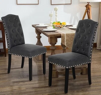 Tufted Velvet Dining Room Chairs Set of 2 With Wood Legs Armchair Kitchen Modern - Image 1 of 4