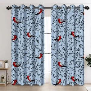 Red Birds with Black Leaves Branches Bedroom Blackout Curtains, Bird Pattern ... - Bild 1 von 7