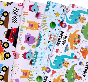 Papel de envolver cumpleaños para niños, bebés, niños. Papel de envolver regalo incluye dinosaurio - Imagen 1 de 12