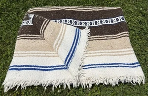 Vintage Woven Falsa Blanket Stripes Fringed Throw 44x69” Reversible - Picture 1 of 8