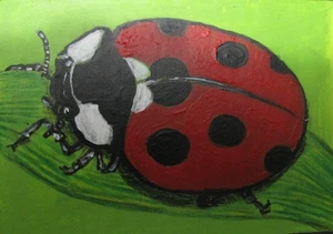 A1223 ORIGINAL ACRYLIC ACEO PAINTING BY LJH "LADYBUG" - Picture 1 of 24