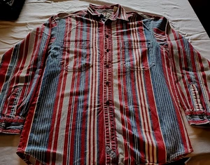 Vintage Levis Mens Medium Vertically Striped Denim Button Up Shirt Multicolored - Picture 1 of 6