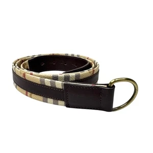 BURBERRY Italy VTG Nova Check Preppy Plaid PVC Leather Trim Belt Size 44/110 - Picture 1 of 8
