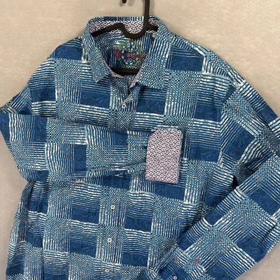 Robert Graham 1XL Tall Blue Paisley Stripe Long Sleeve Shirt Flip Cuff & Collar - Image 1 of 4