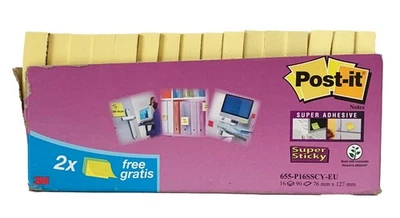 16x Post-it Super Sticky Notes 76x127mm Yellow Adhesive Memos 90 Sheets/Pads - Image 1 of 4