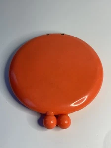 1964 Revlon LOVE PAT Lucite Compact Orange Flower Pressed Powder Puff GROOVY! - Picture 1 of 12