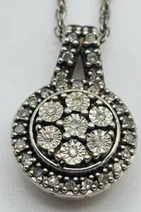 Vintage Sterlingsilber 925 & natürlicher Diamant Cluster Anhänger Halskette 18" - Bild 1 von 13