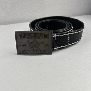 True Religion Mens Belt Leather Heavy Weight Concert Ticket Black 38" - Picture 1 of 5