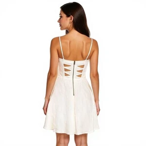 Forever 21 White Mini Skater Dress Babydoll Y2K Cottagecore Coquette Cut Out M - Imagen 1 de 11