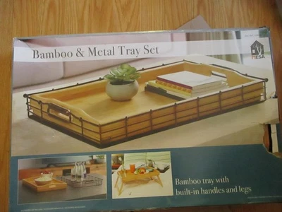Mesa Bamboo & Metal Tray Set With Built-in Handles and Legs For Any Occasion - Image 1 of 2