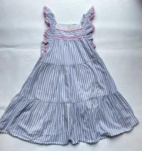 Jcrew Crewcuts Mädchen Sommerkleid Größe 10 100 % Baumwolle Rüschenärmel blau gestreift - Bild 1 von 5