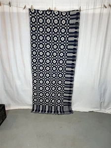 antik blaues Deckenstück 34 x 82 handgewebt Wolle Baumwolle original indigo  - Bild 1 von 7