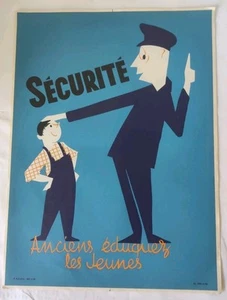 N44 Affiche De Sécurité SNCF Sécurité Anciens Éduquez Les Jeunes Signé 1976 - Foto 1 di 2