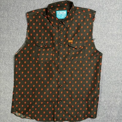 Dixxon Flannel Cut Sleeveless Shirt Vest Button Up Red Logo Black Mens XL Grunge - Image 1 of 4