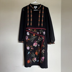 Vicky and Lucas Black embroidered MIDI long sleeve Dress sz Medium black floral - Bild 1 von 10