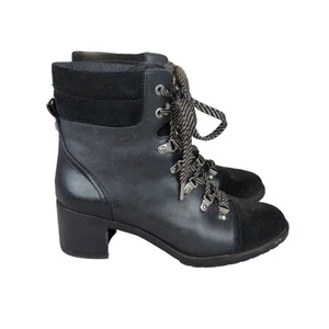 Sam Edelman Manchester Black Leather Moto Boots Biker Women's Size 8 Lace-up - Picture 1 of 10