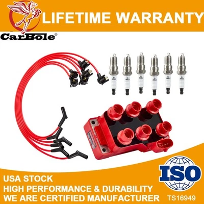 For 1995-2000 Ford Ranger V6 3.0L 1 Ignition Coil & 6 Spark Plugs & 6 Wires Kit - Imagem 1 de 4