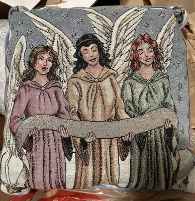 Martha Stewart 挂毯枕头 3 天使蓝色 15 英寸方形复古 — 第 1/4 张图片