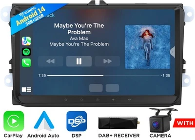 DAB+ For VW Golf MK5 Polo Passat Jetta Android 14 Apple CarPlay Car Radio Stereo - Image 1 of 4