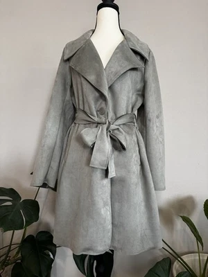 Gabardina T Tahari imitación gamuza topo cinturón frente abierto nueva con etiquetas talla pequeña clásica Foto 1 de 4