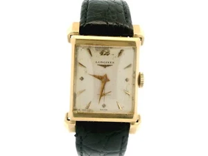 Vintage Longines 14k Yellow Gold 22mm Mechanical Rectangular Fancy Lug Watch - Picture 1 of 10
