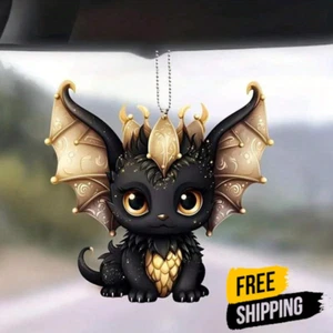 2D Hanging Ornament Dragon Gold & Black Acrylic Little for Car Rearview Mirror - Picture 1 of 7