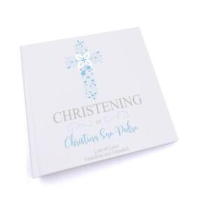 Personalised Christening Blue Ornate Cross Design Photo Album UV-324