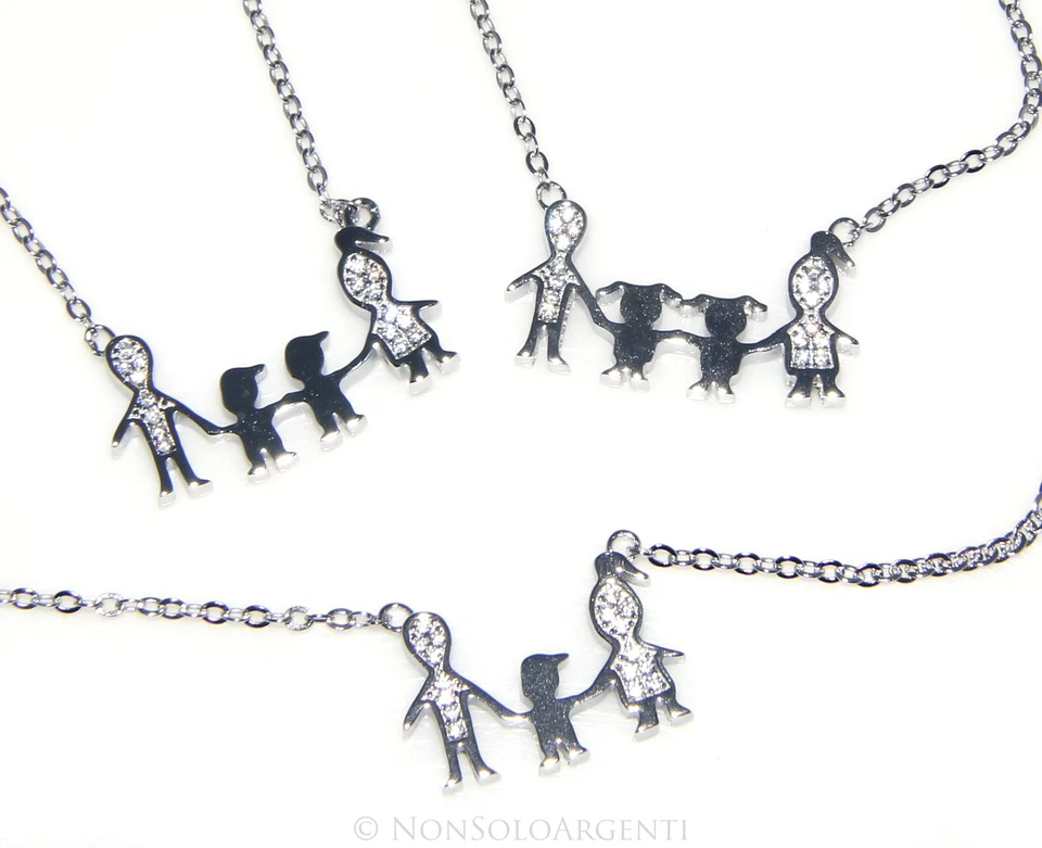 collana argento 925 donna figli famiglia papà mamma bambino bambina brillanti - Immagine 1 di 1