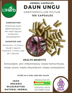 [idHerb] Herbal CAPSULES Graptophyllum Pictum Daun Ungu Natural Organic Herbs - Picture 1 of 3
