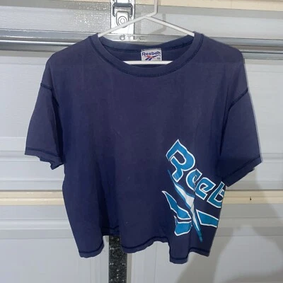 Vintage Y2K Reebok T Shirt Womens XL Blue Crop Top USA Made Workout Gym Fitness - Image 1 of 4