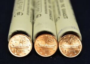 Grèce 2002 2003 2004 : 3 pièces de 1 cent. UNC, issues de rouleaux.