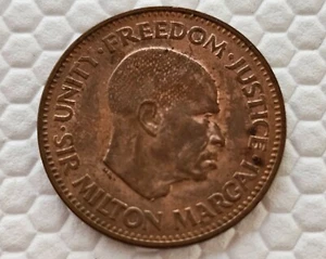 1964 Sierra Leone 1/2 Cent Münze Stempelglanz Bronze Sir Milton Margai Bonga Fisch - Bild 1 von 4