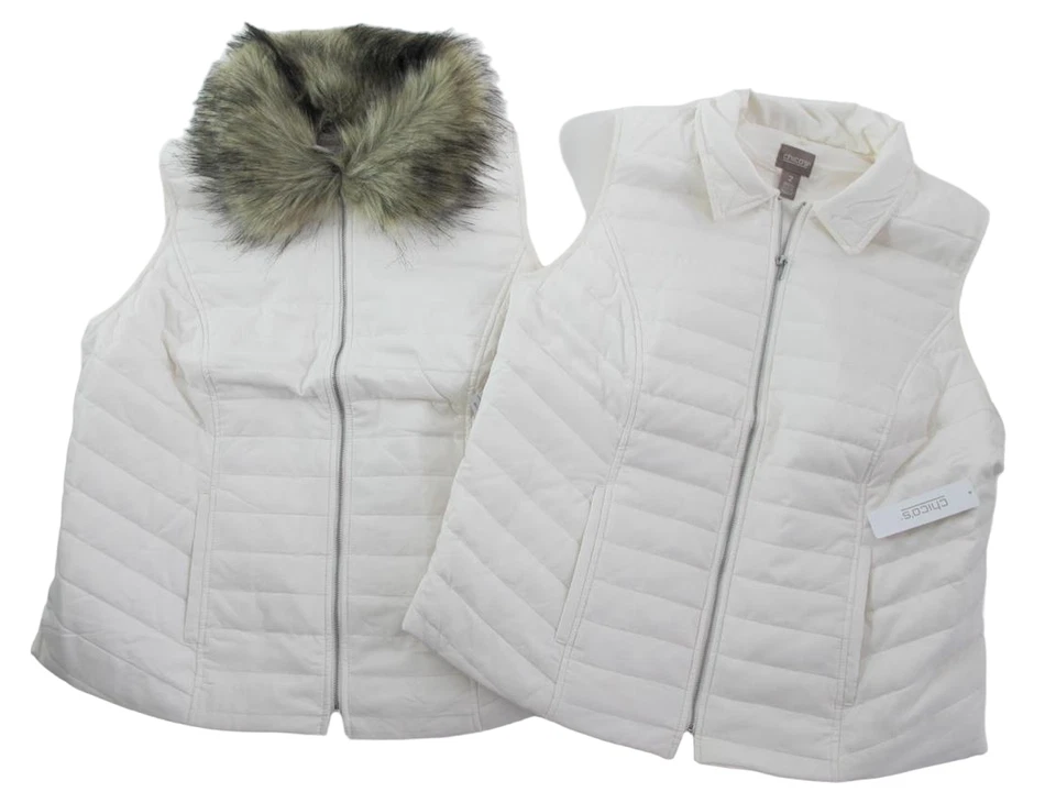 Chicos NWT Everday 2in1 White Convertible Neck Quilted Womens M L XL Puffer Vest - Image 1 of 4