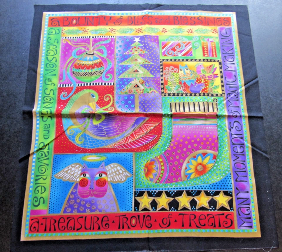 Laurel Burch "BOUNTIFUL BENDICIONES" Panel 22"x23" Gato Navidad Acolchado Tela Foto 1 de 2