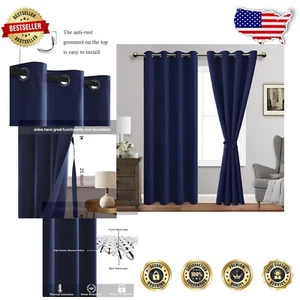 Luxury Navy Blue Blackout Curtains - Thermal Insulated, Light Blocking, 2 Panels - Picture 1 of 8
