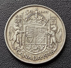 1946 Canada Silver 50-Cent Half Dollar Coin - 80% Silver - Good Date - Imagen 1 de 2