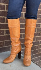 NEW $1395 Chloe Tuscon Boot 40 9.5 Knee Whipstitch Patchwork Brown Caramel - Picture 1 of 15