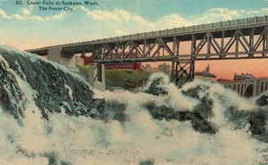Postcard Lowers Falls Spokane Washington The Power City WA DB 1917 - Picture 1 of 2